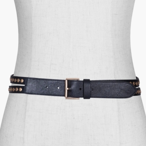 All Saints Split Leather Studded Belt in Black with Brass sz Large - Picture 10 of 10